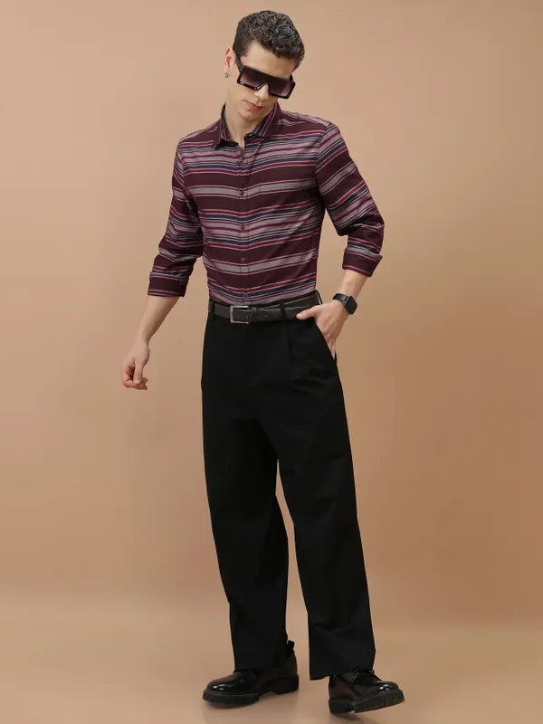  Highlander Men Multi Striped Slim Fit Casual Shirts