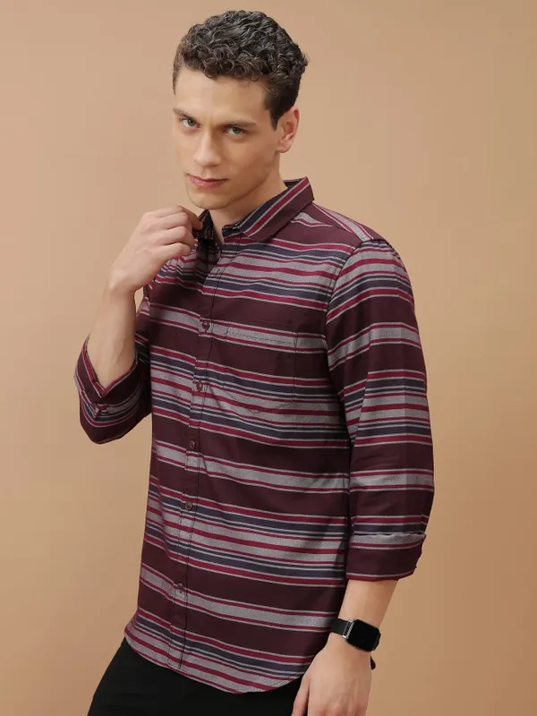  Highlander Men Multi Striped Slim Fit Casual Shirts