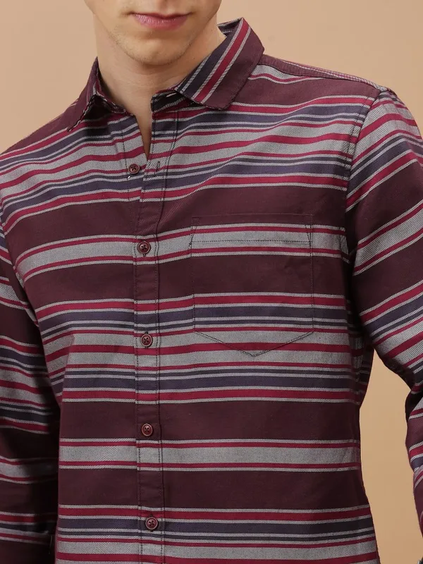  Highlander Men Multi Striped Slim Fit Casual Shirts