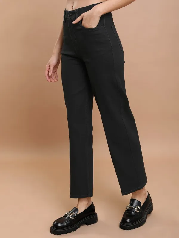 Tokyo Talkies Women Black Straight Fit Stretchable Jeans