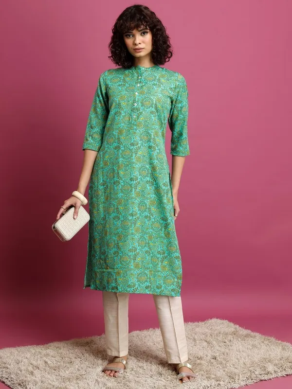  Ketch Women Green Printed Straight Kurtas