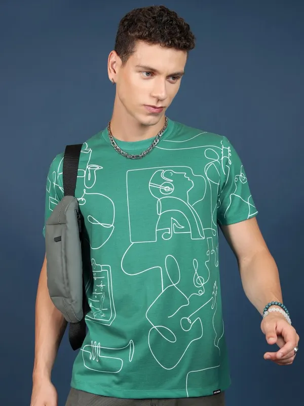  Highlander Men Green Printed Round Neck T-Shirts