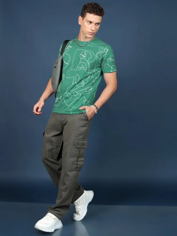  Highlander Men Green Printed Round Neck T-Shirts