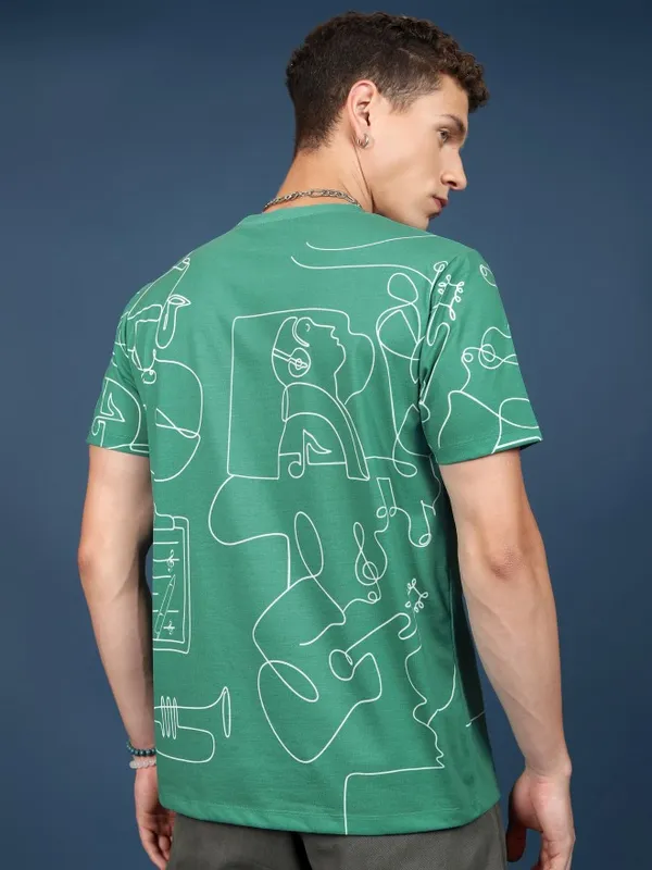  Highlander Men Green Printed Round Neck T-Shirts