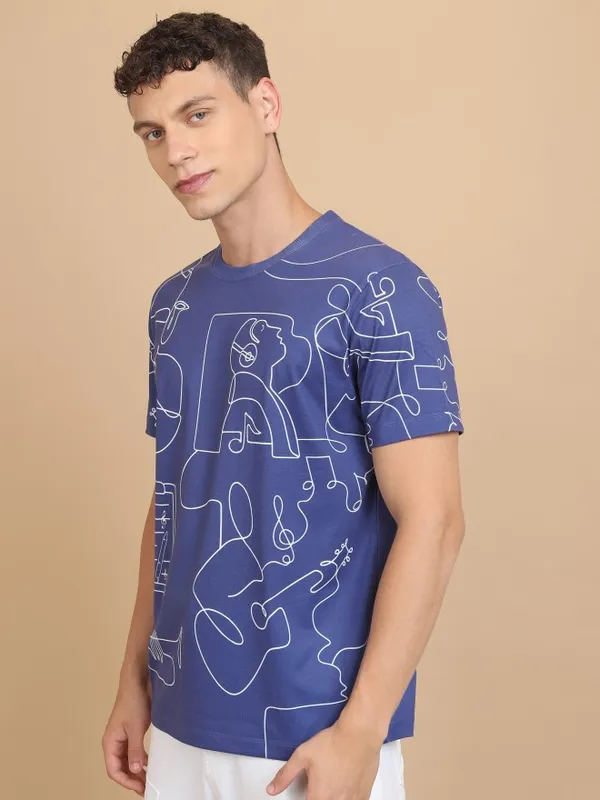  Highlander Men Purple Printed Round Neck T-Shirts