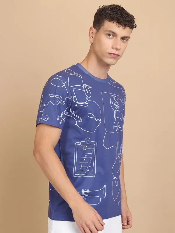  Highlander Men Purple Printed Round Neck T-Shirts