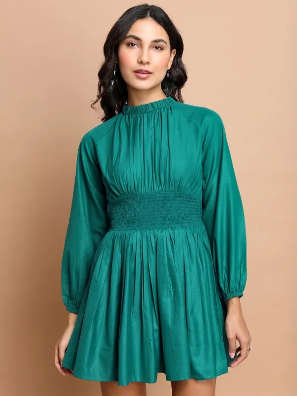 Tokyo Talkies Women Teal Solid A-Line Dress