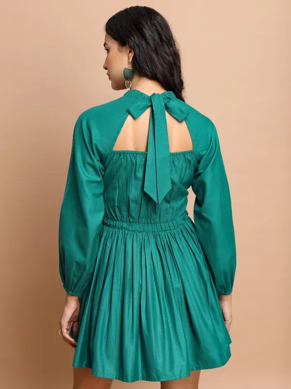 Tokyo Talkies Women Teal Solid A-Line Dress