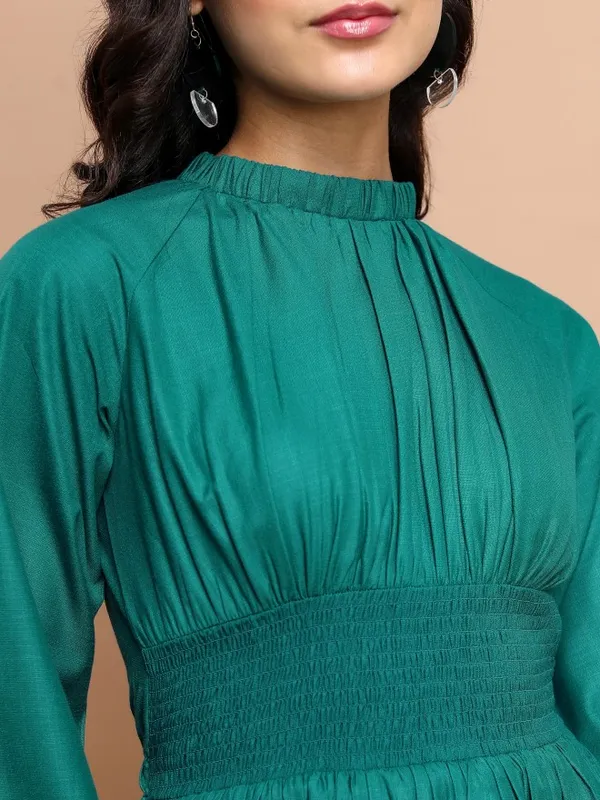 Tokyo Talkies Women Teal Solid A-Line Dress