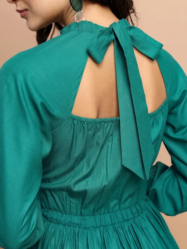 Tokyo Talkies Women Teal Solid A-Line Dress