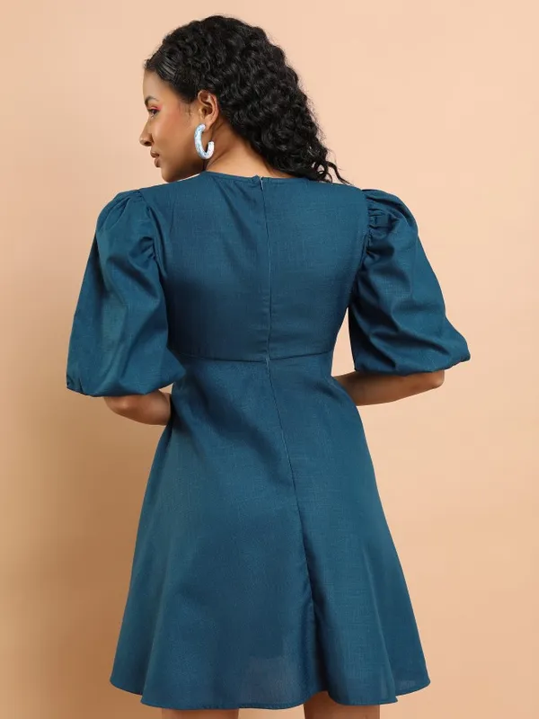 Tokyo Talkies Women Blue Solid Fit And Flare Dress