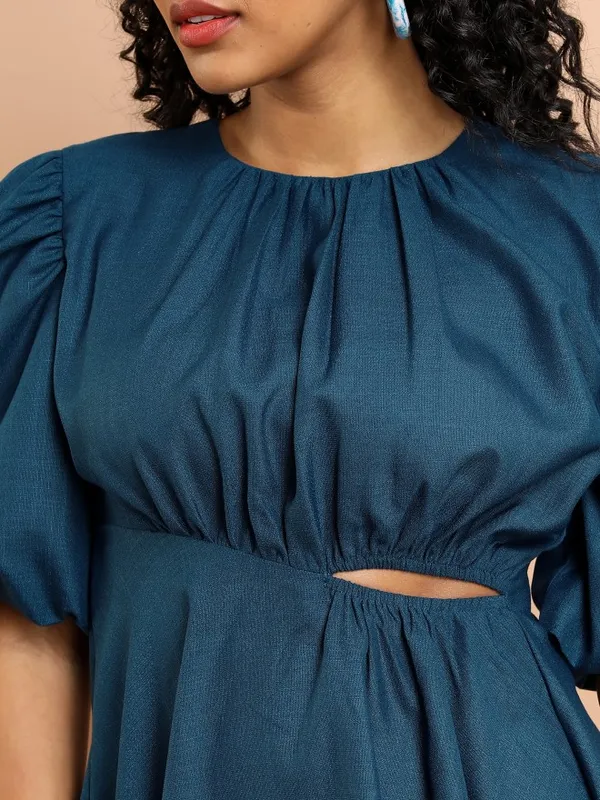 Tokyo Talkies Women Blue Solid Fit And Flare Dress