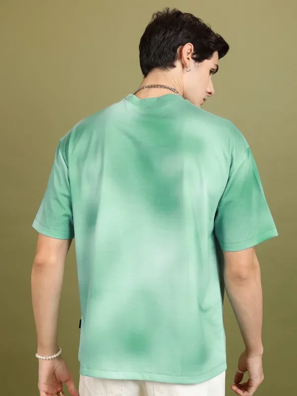 Highlander Men Green Printed Oversized Fit T-Shirt