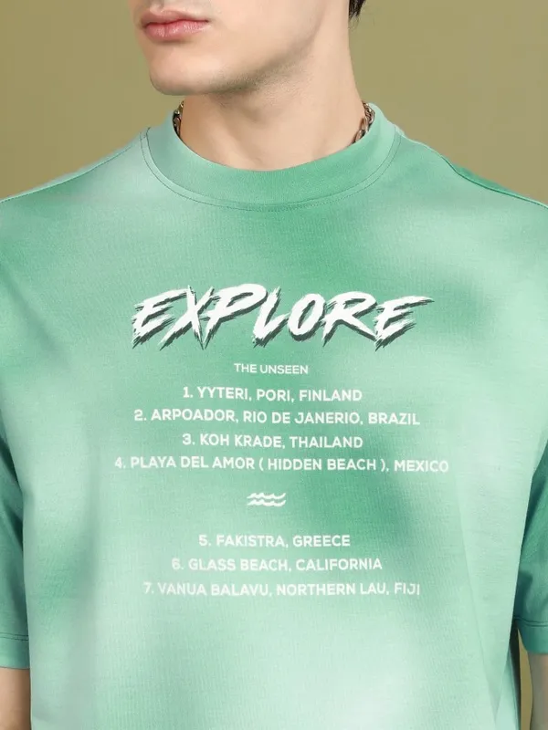 Highlander Men Green Printed Oversized Fit T-Shirt