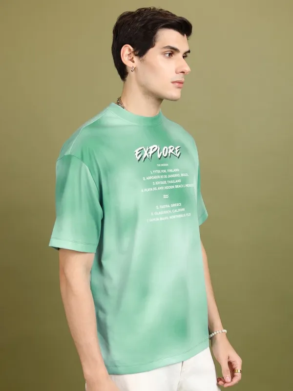 Highlander Men Green Printed Oversized Fit T-Shirt