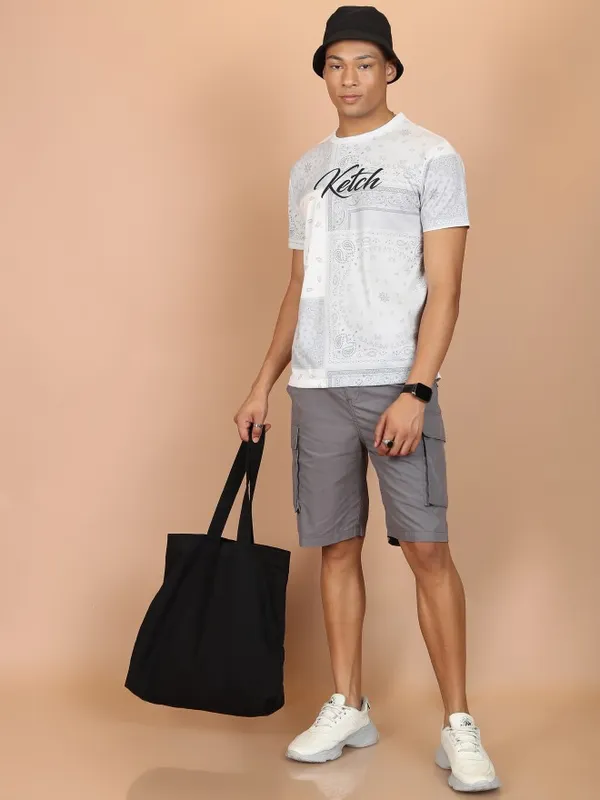  Ketch Men White Printed Round Neck T-Shirts