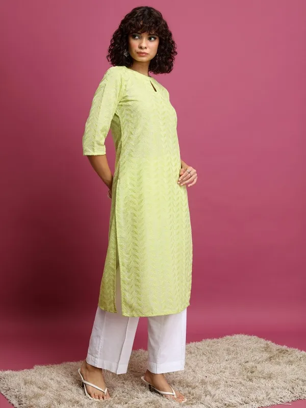 Vishudh Women Green Embroidered Straight Kurta