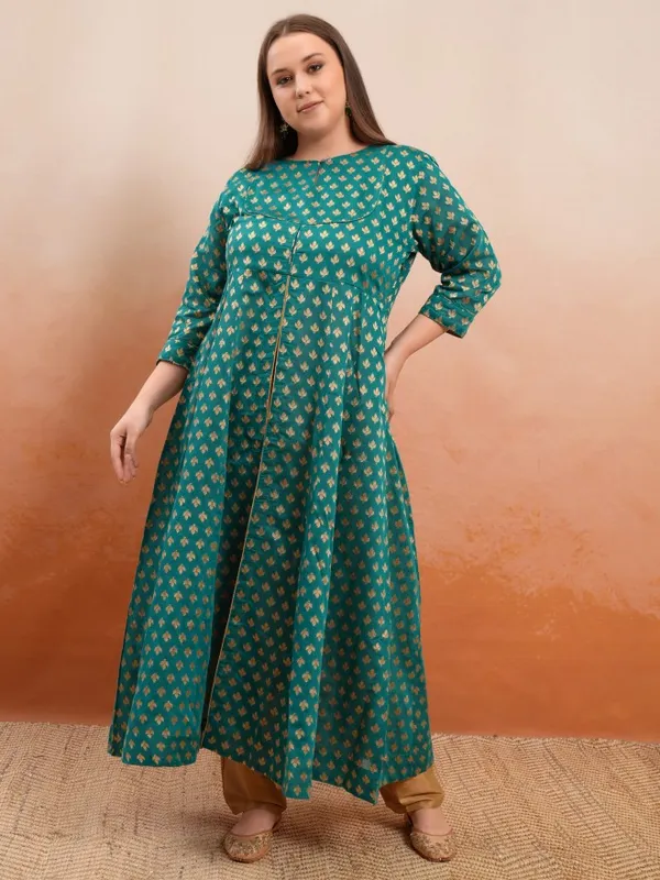 Vishudh Women Teal Printed Kurta With Trouser