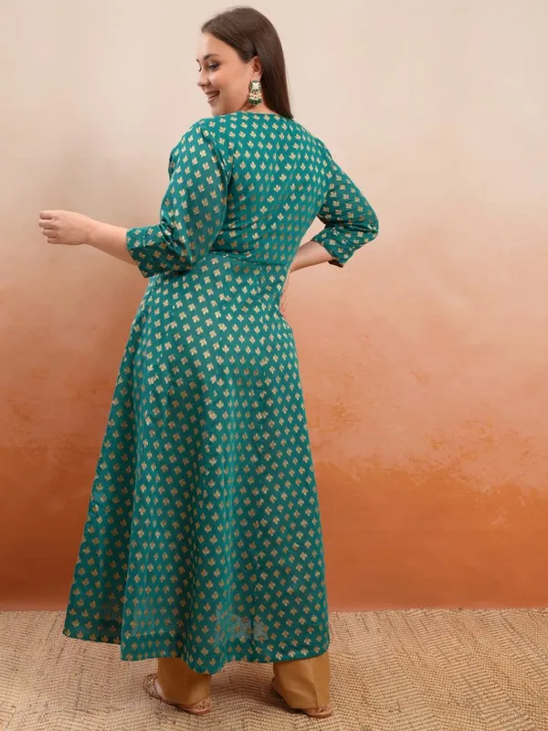 Vishudh Women Teal Printed Kurta With Trouser