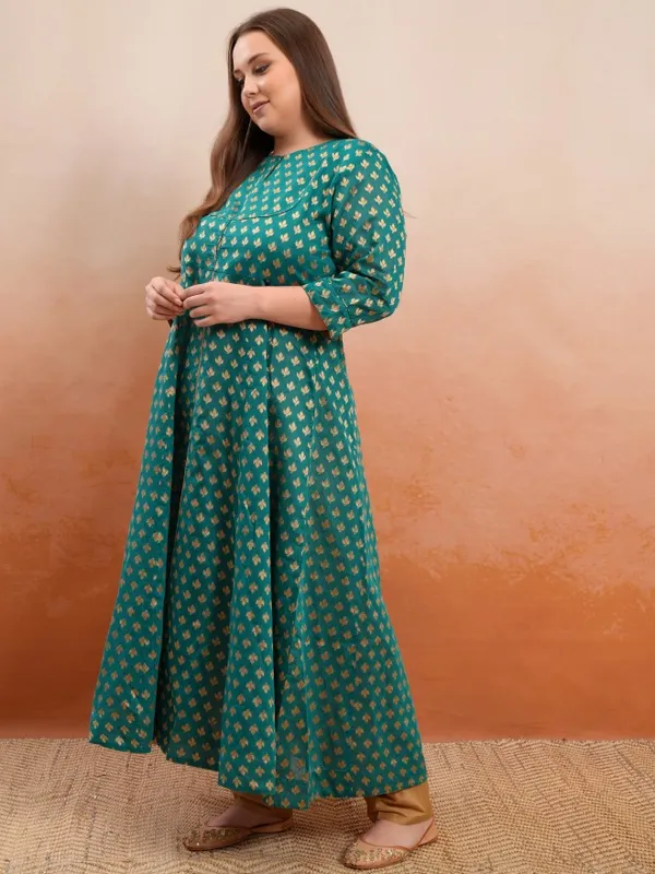 Vishudh Women Teal Printed Kurta With Trouser
