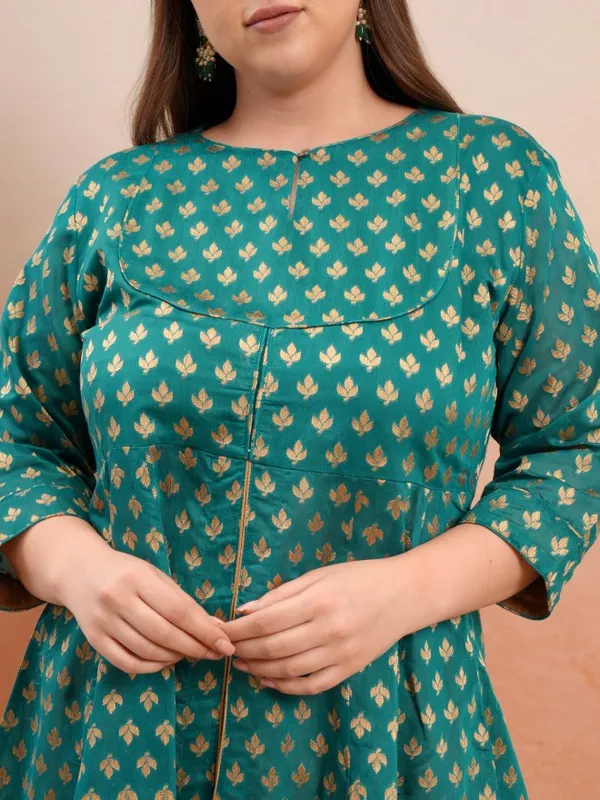 Vishudh Women Teal Printed Kurta With Trouser