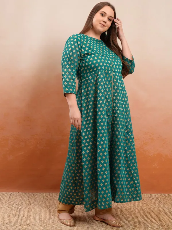 Vishudh Women Teal Printed Kurta With Trouser