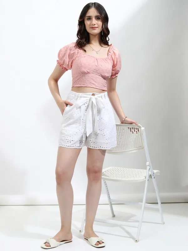 Ketch Women Pink Embroidered Fitted Top