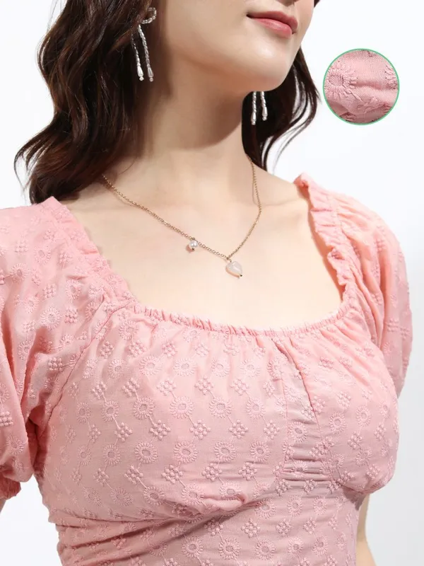 Ketch Women Pink Embroidered Fitted Top