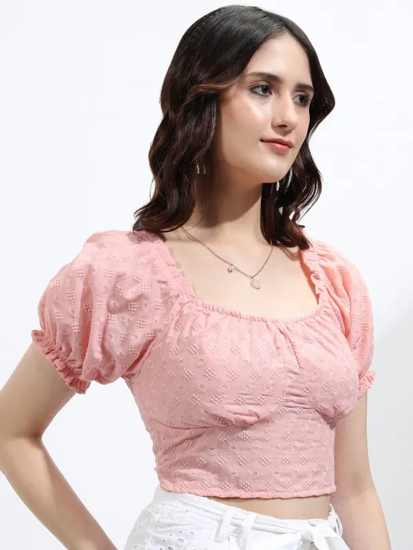Ketch Women Pink Embroidered Fitted Top