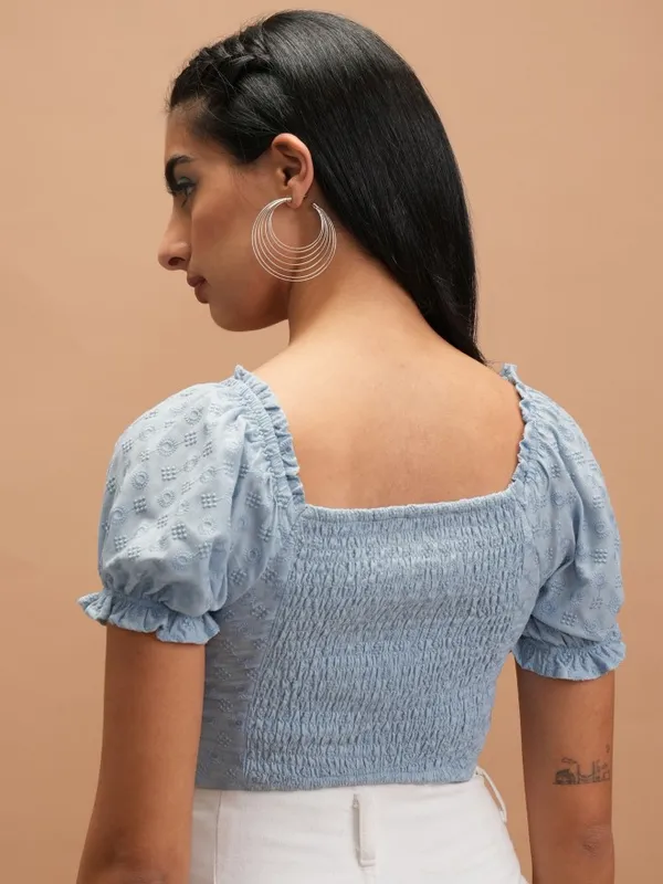  Ketch Women Blue Embroidered Regular Tops