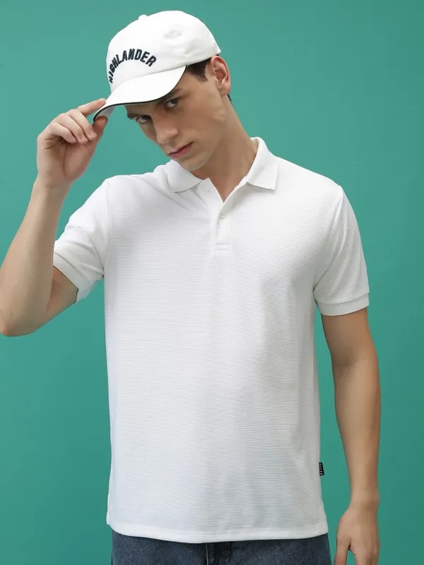  Ketch Men White Solid Polo Collar Polo T-Shirts