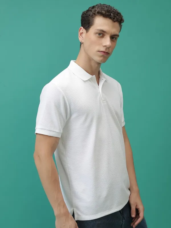  Ketch Men White Solid Polo Collar Polo T-Shirts