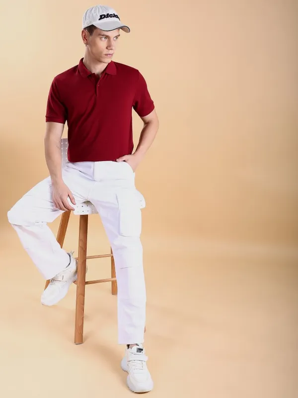  Ketch Men Red Solid Polo Collar POLO T-Shirts