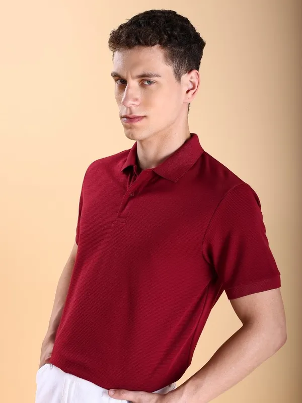  Ketch Men Red Solid Polo Collar POLO T-Shirts