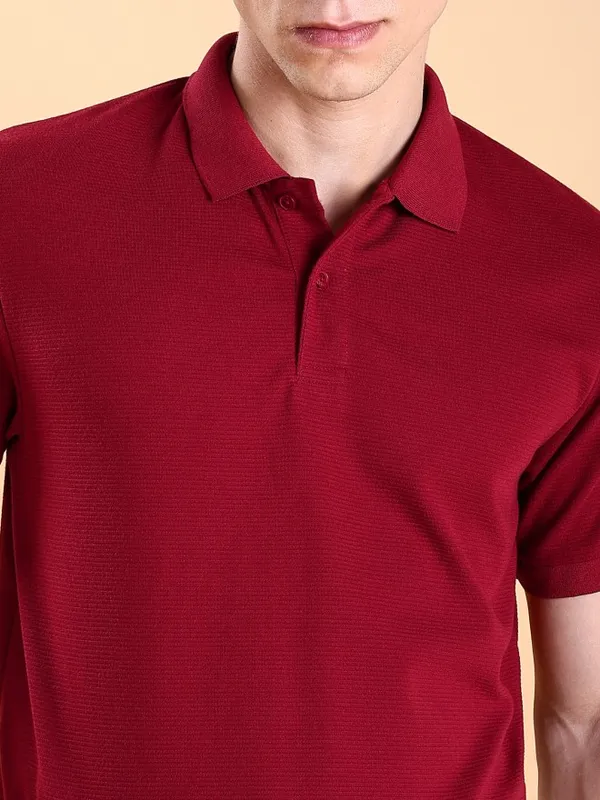  Ketch Men Red Solid Polo Collar POLO T-Shirts