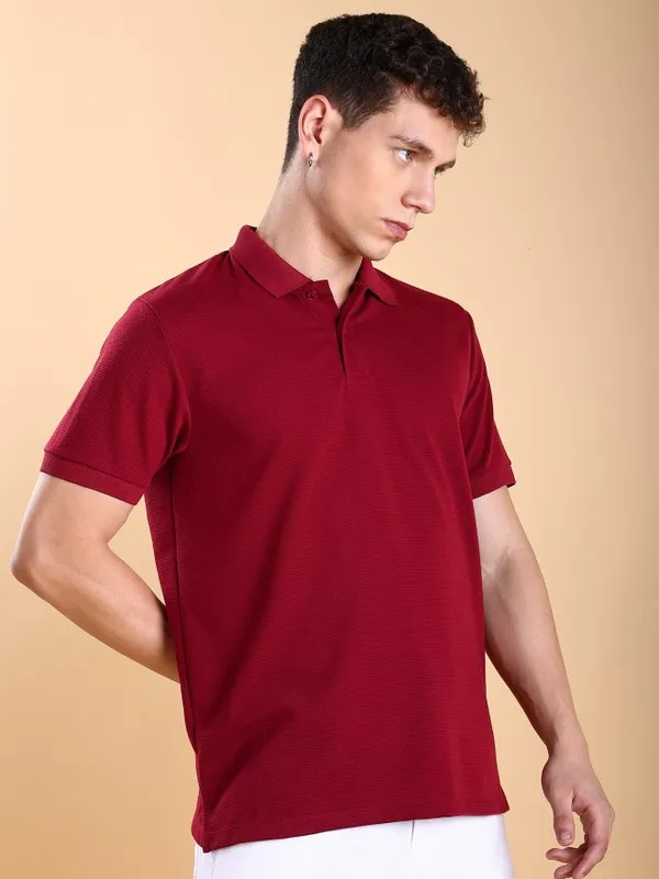  Ketch Men Red Solid Polo Collar POLO T-Shirts