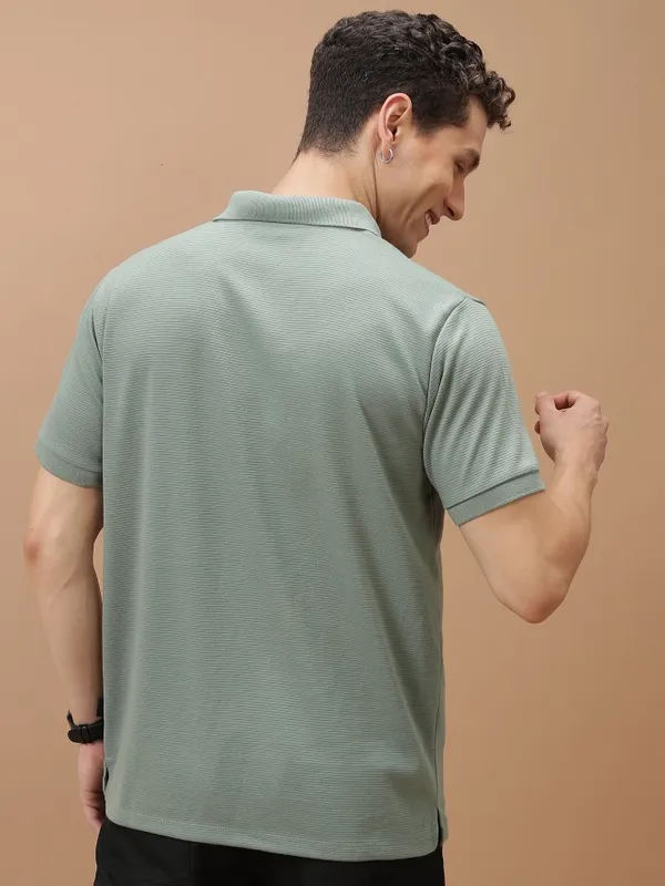  Ketch Men Olive Solid Polo Collar Polo T-Shirts