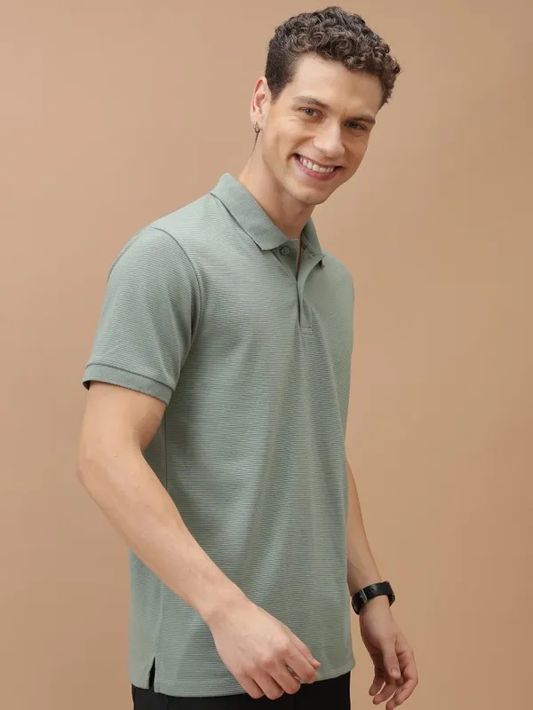  Ketch Men Olive Solid Polo Collar Polo T-Shirts
