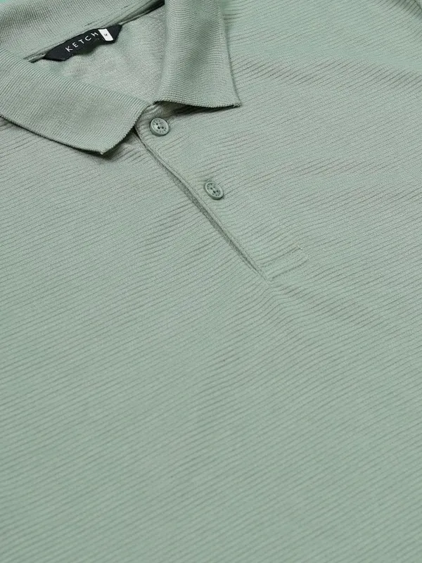  Ketch Men Olive Solid Polo Collar Polo T-Shirts