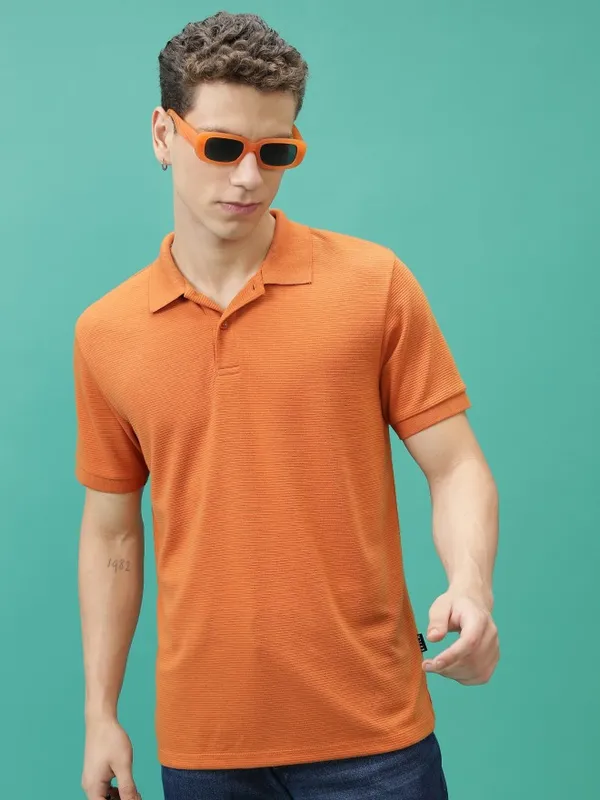  Ketch Men Terracotta Solid Polo Collar Polo T-Shirts