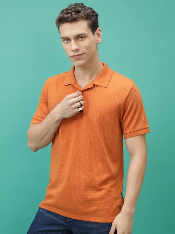  Ketch Men Terracotta Solid Polo Collar Polo T-Shirts