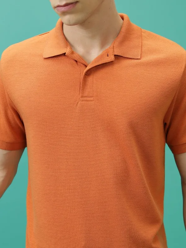  Ketch Men Terracotta Solid Polo Collar Polo T-Shirts