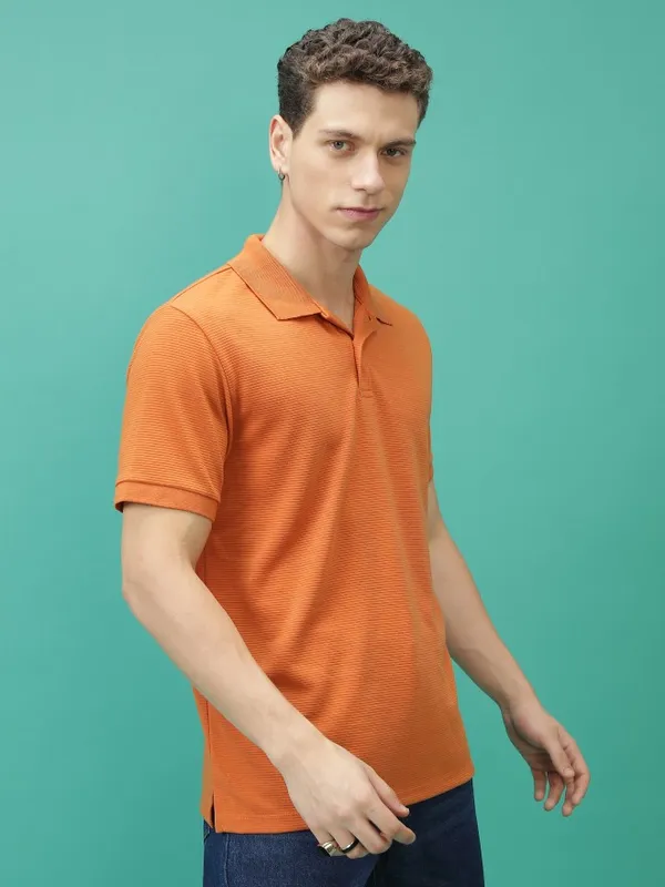  Ketch Men Terracotta Solid Polo Collar Polo T-Shirts