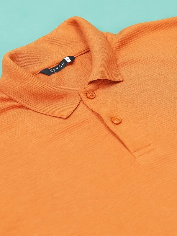  Ketch Men Terracotta Solid Polo Collar Polo T-Shirts