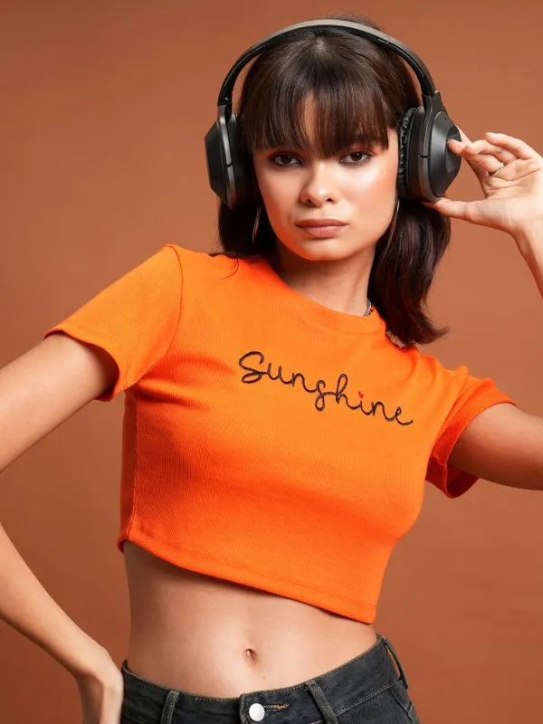 Tokyo Talkies Women Orange Embroidered Tank Top