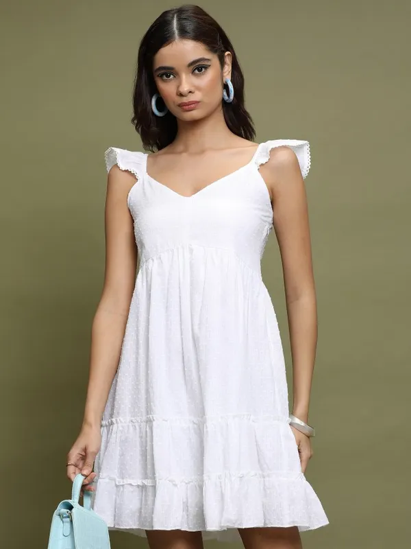  Vishudh  Women White Self Design A-Line Dresses