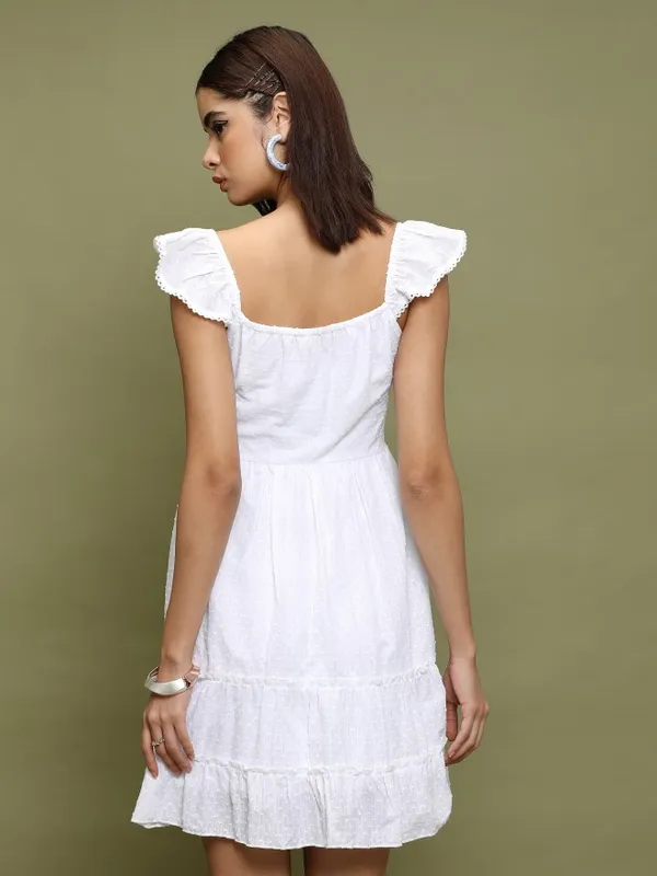  Vishudh  Women White Self Design A-Line Dresses