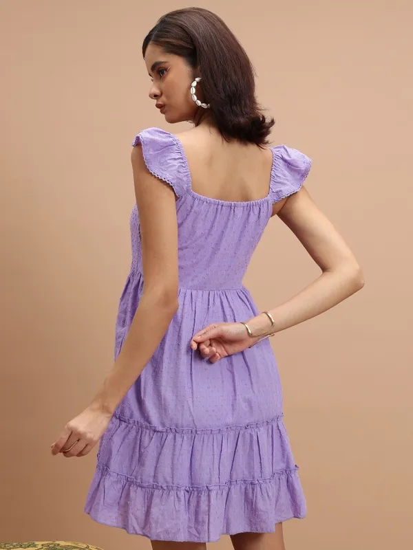 Vishudh Women Lavender Self Design A-Line Dress