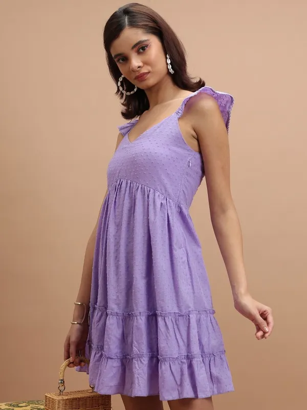 Vishudh Women Lavender Self Design A-Line Dress