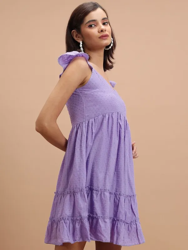 Vishudh Women Lavender Self Design A-Line Dress